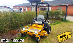 Udlejning af effektiv Hustler zeroturn græsklipper med 122 cm klippebredde og bioklip